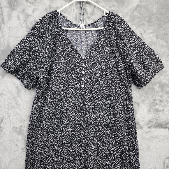 Old Navy Dress Womens XL Black White Floral-Print Puff-Sleeve All-Day Maxi Swing - Picture 2 of 11